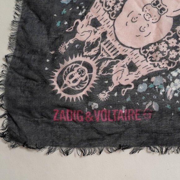Zadig & Voltaire Kerry Flower Dog Square Scarf - Picture 2 of 5